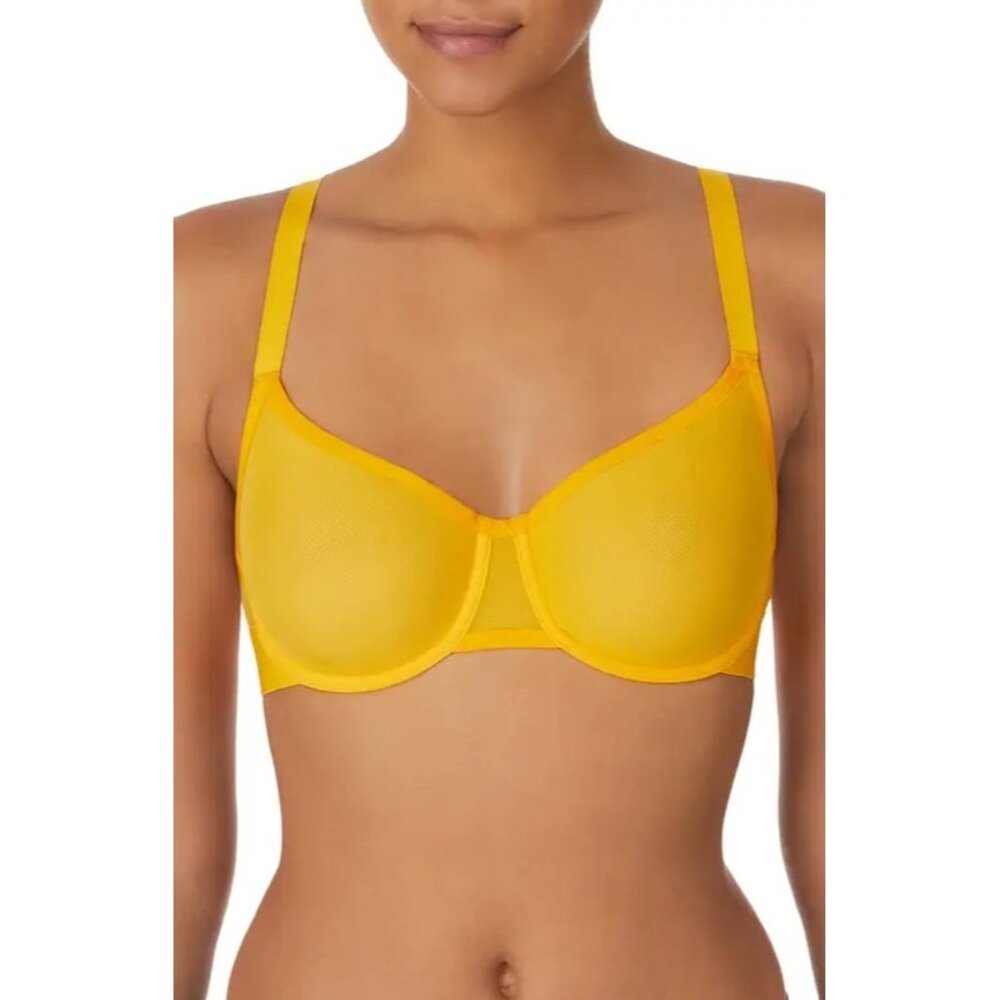 🆕DKNY Sheer Mesh Underwire Demi Bra 32B Yellow Gold